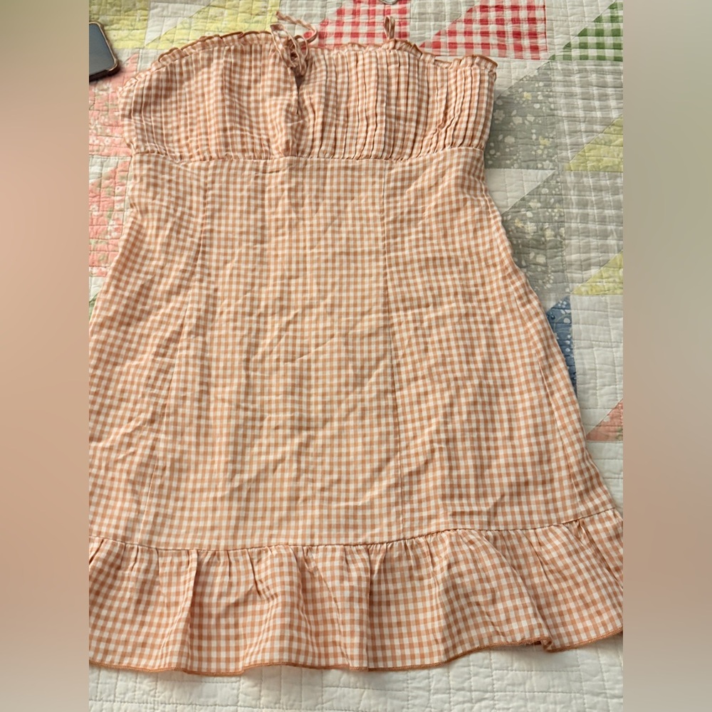 La Hearts Peach and White Checkered Dress